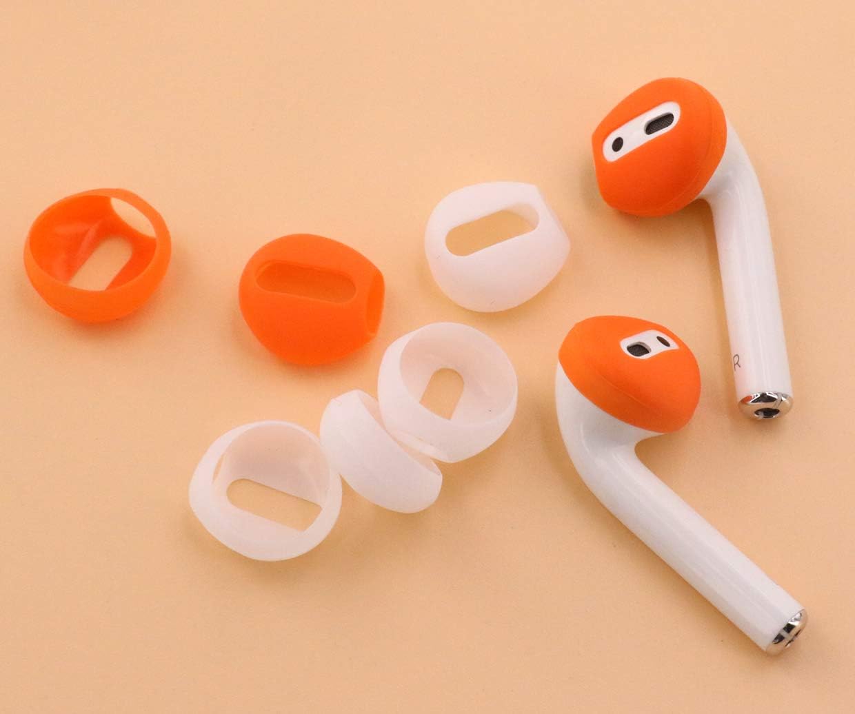 (Ajuste en el estuche) 4 pares de auriculares de silicona de goma superfinos de repuesto y cubre la piel para Apple AirPods o auriculares EarPods (2