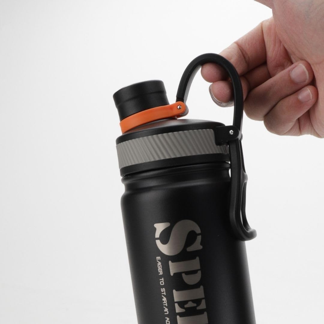Ozizo Botella de agua deportiva aislada, tapa con popote, botella deportiva de acero inoxidable de 22 onzas, doble pared con tapa a prueba de fugas