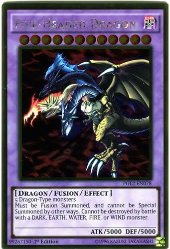 YuGiOh  PGL2-EN078 Tarjeta rara de oro de dragón de cinco cabezas ilimitada Ed de 5 cabezas  (2 tarjetas individuales Yu-Gi-Oh! Gold Premium) por