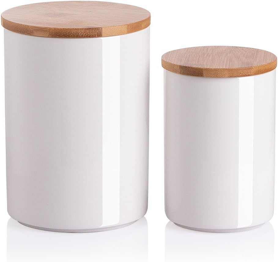 Sweejar Juego de recipientes de cerámica para almacenamiento de alimentos, recipientes apilables para encimera con tapas herméticas Boomboo para