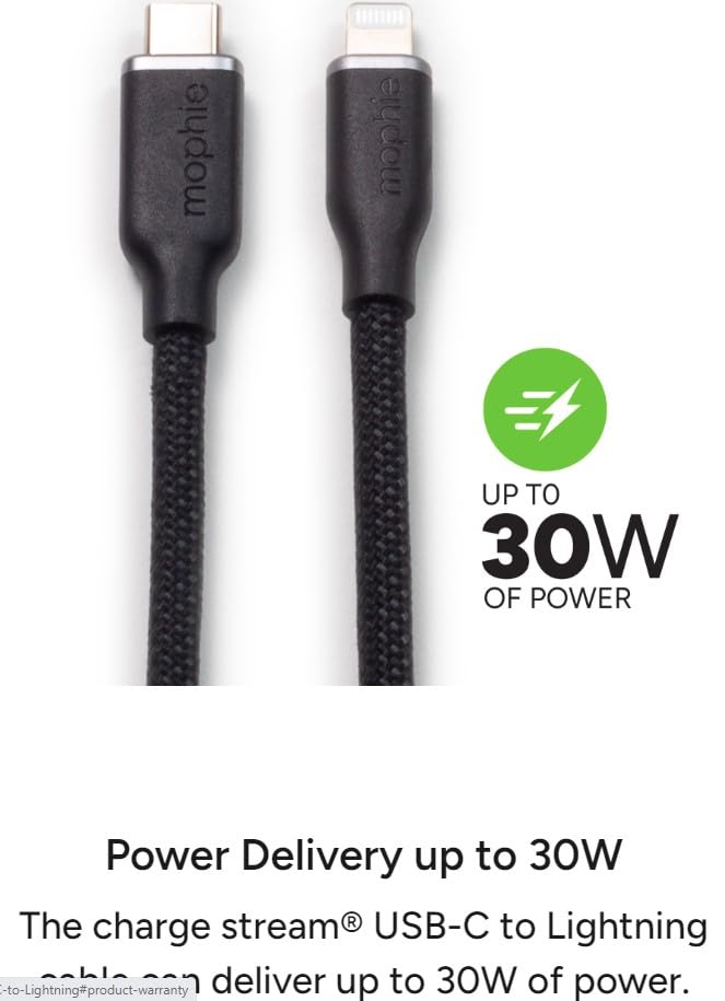 mophie Cable de silicona Charge Stream USB-C a Lightning de 3.3 ft3 pies, reforzado Enduraflex, carga rápida de 30 W, diseño ultraduradero y flexible
