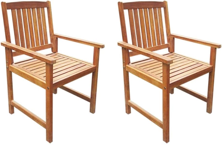 vidaXL Sillas de patio, 2 piezas, silla de comedor de patio con reposabrazos, silla de exterior para terraza, jardín, césped, balcón, patio, madera
