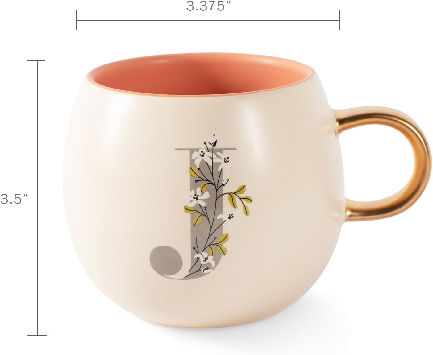 FRINGE STUDIO Floral J Taza de cerámica, 14 fl oz, crema, 428036