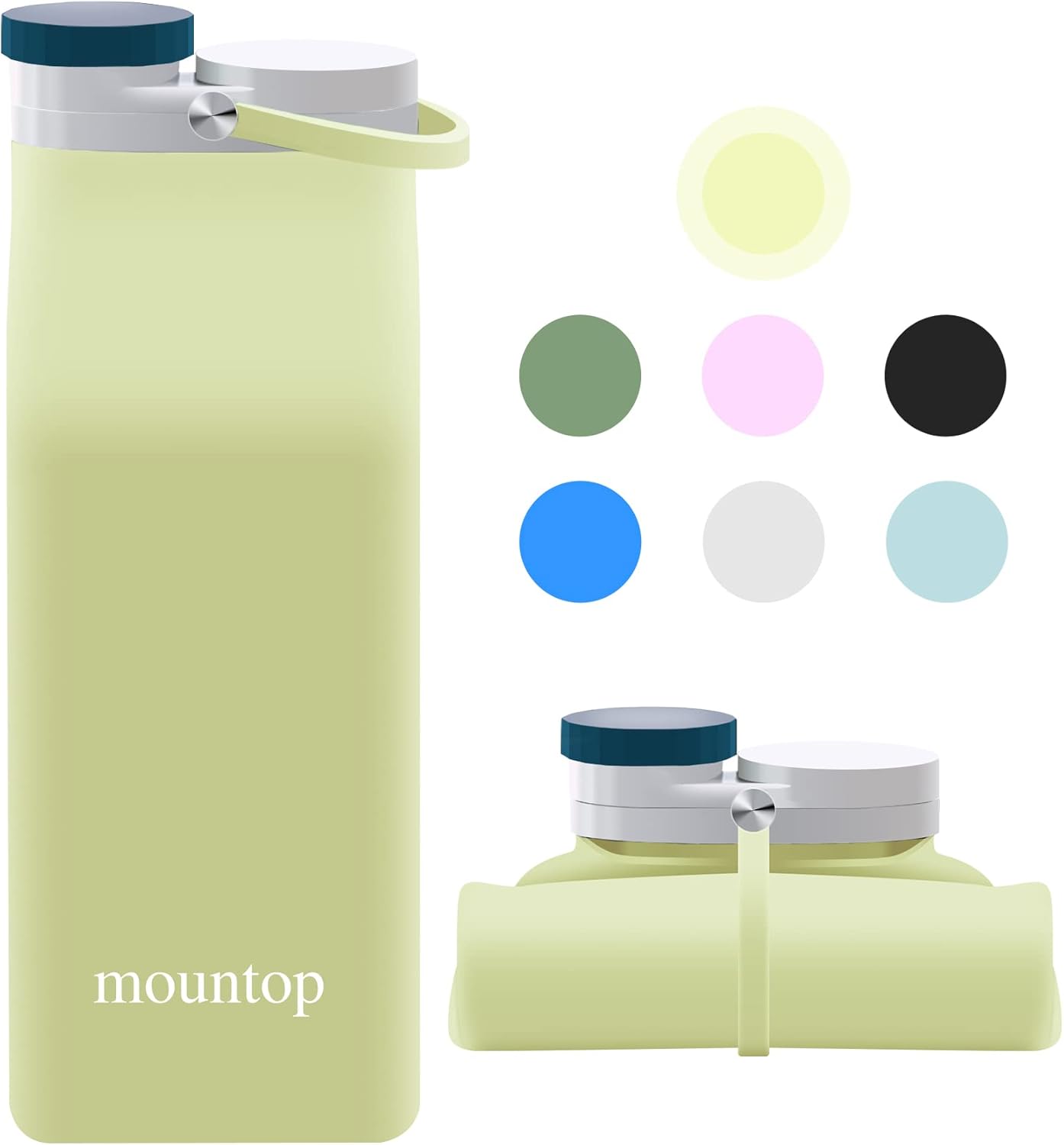 Botella de agua plegable, portátil de silicona de grado alimenticio, plegable, reutilizable, a prueba de fugas, para viajes, correr, fitness, sin