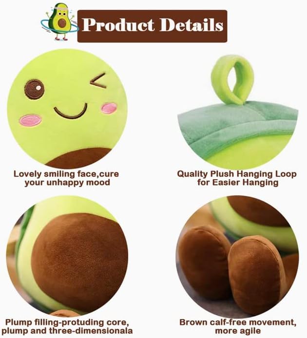 Almohadas rellenas de frutas de aguacate para bebés, niños, amigos y familiares. (17.72 pulgadas17.7 in)