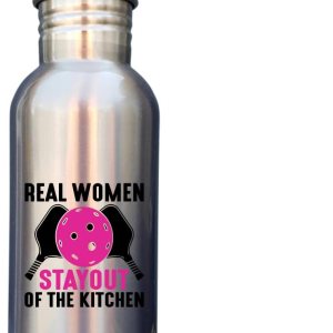 Pickleball Real Women Stayout of the Kitchen – Botella de agua deportiva de acero inoxidable de 20 onzas con tapa de popote Pickleball Real Women Stayout of the Kitchen – Botella de agua deportiva de acero inoxidable de 20 onzas con tapa de popote