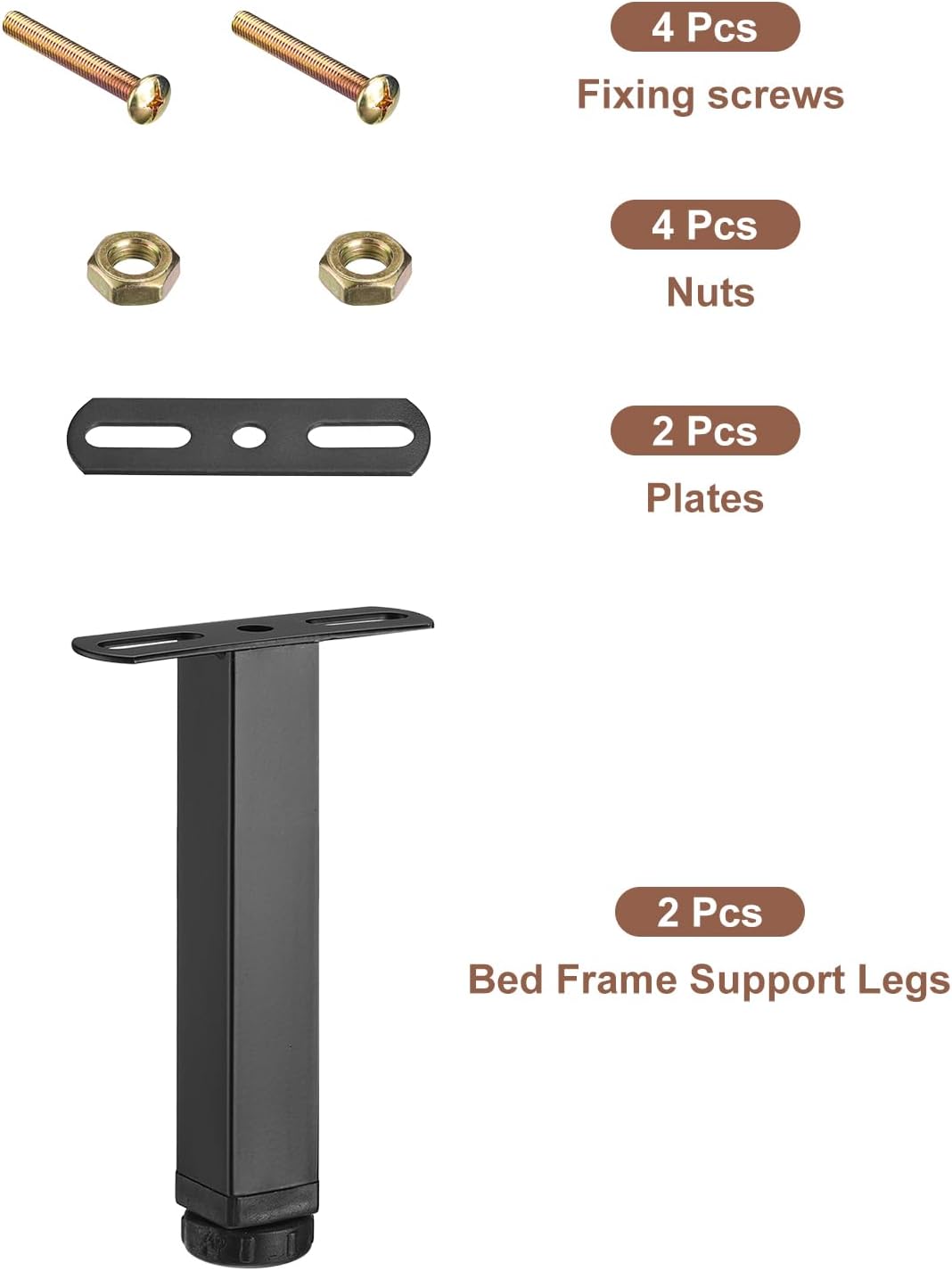 uxcell 2 juegos de patas de soporte de marco de cama de altura ajustable, patas de soporte de listones centrales de cama (180mm-200mm7.1″-7.9″)