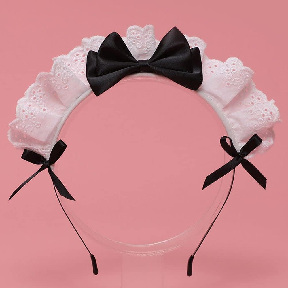 Diadema negra de Lolita para mujeres y niñas, con lazo de encaje, banda para el cabello, anime, cosplay, cinta con lazo, linda banda para el