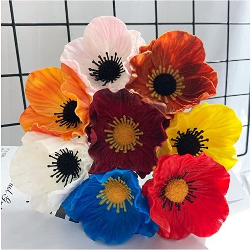 10 ramos de flores artificiales de 11 pulgadas, flores de amapola, anémona sintética de poliuretano, flores silvestres falsas para mesa de cocina,