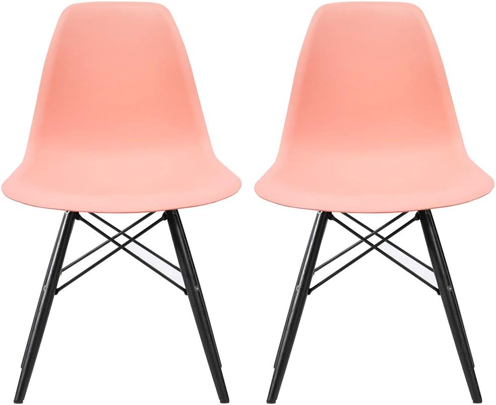 Juego de dos (2) silla lateral modelo Eames y silla de comedor Eiffel 2xhome – Butaca sin brazos, sillas sin brazos con patas de madera y alambres