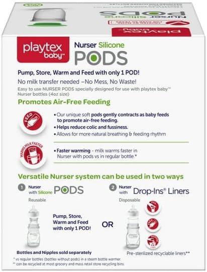 Playtex Baby Nurser – Cápsulas de silicona reutilizables, almacenamiento de leche materna y alimentación sin aire, 4 onzas, 6 unidades