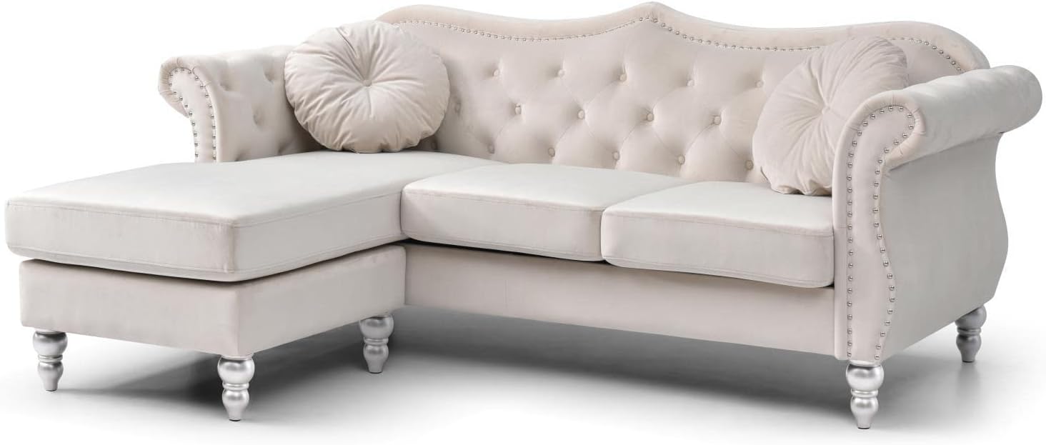 Glory Furniture Sofá de terciopelo Hollywood Chaise en marfil
