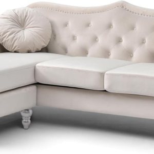Glory Furniture Sofá de terciopelo Hollywood Chaise en marfil Glory Furniture Sofá de terciopelo Hollywood Chaise en marfil