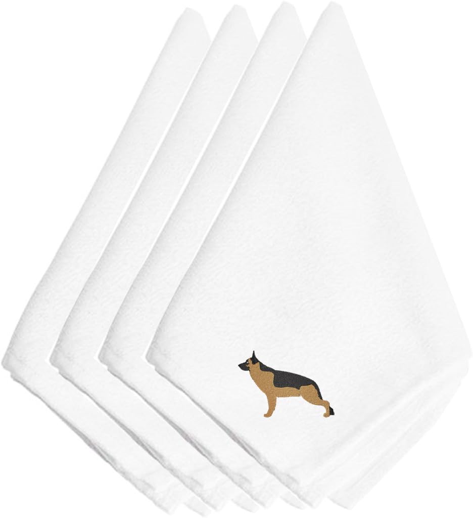 Caroline’s Treasures BB3424NPKE – Juego de 4 servilletas bordadas con pastor alemán, lavables, suaves, duraderas, servilletas de mesa para hotel,