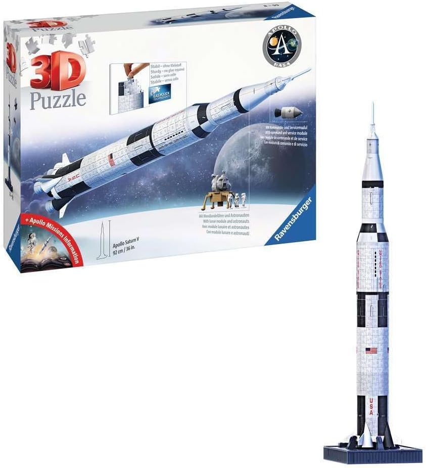 Ravensburger Apollo Saturn V Rocket Edition 440 Piece 3D Jigsaw Puzzle for Kids 11545 – Easy Click Technology Means Pieces Fit Together Perfectly