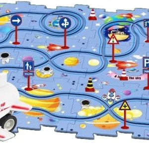 PowerTRC Rompecabezas de coche de ferrocarril de plástico con un avión y señales de tráfico Montessori educativo imaginativo aprendizaje PowerTRC Rompecabezas de coche de ferrocarril de plástico con un avión y señales de tráfico Montessori educativo imaginativo aprendizaje