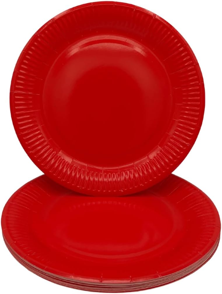 Platos de papel desechables ecológicos para fiestas de 9 pulgadas, colores surtidos 20ct (rojo)