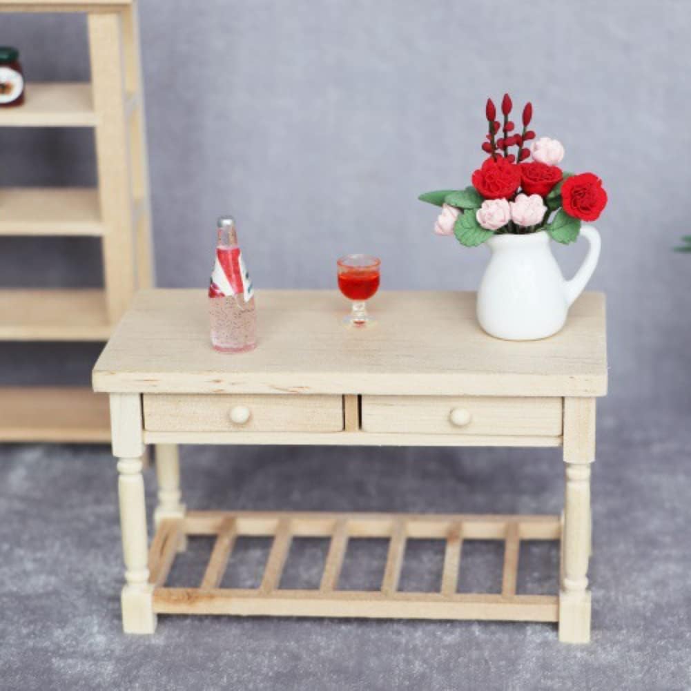 shlutesoy 112 casa de muñecas Mini mesa de comedor de 2 cajones modelo de muebles de cocina escena madera