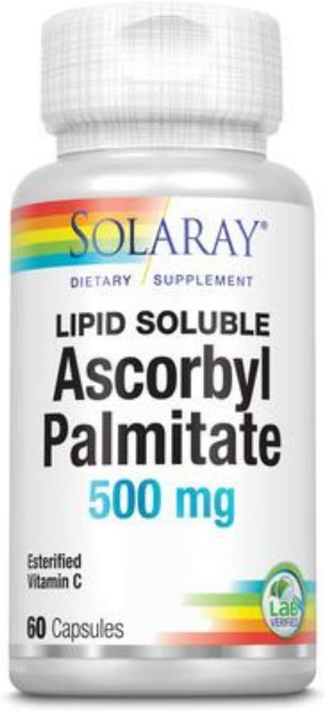 SOLARAY Palmitato de ascorbilo Vitamina C 500mg  Antioxidante, función inmunológica, apoyo para la salud ósea, articular y nerviosa  60 cápsulas