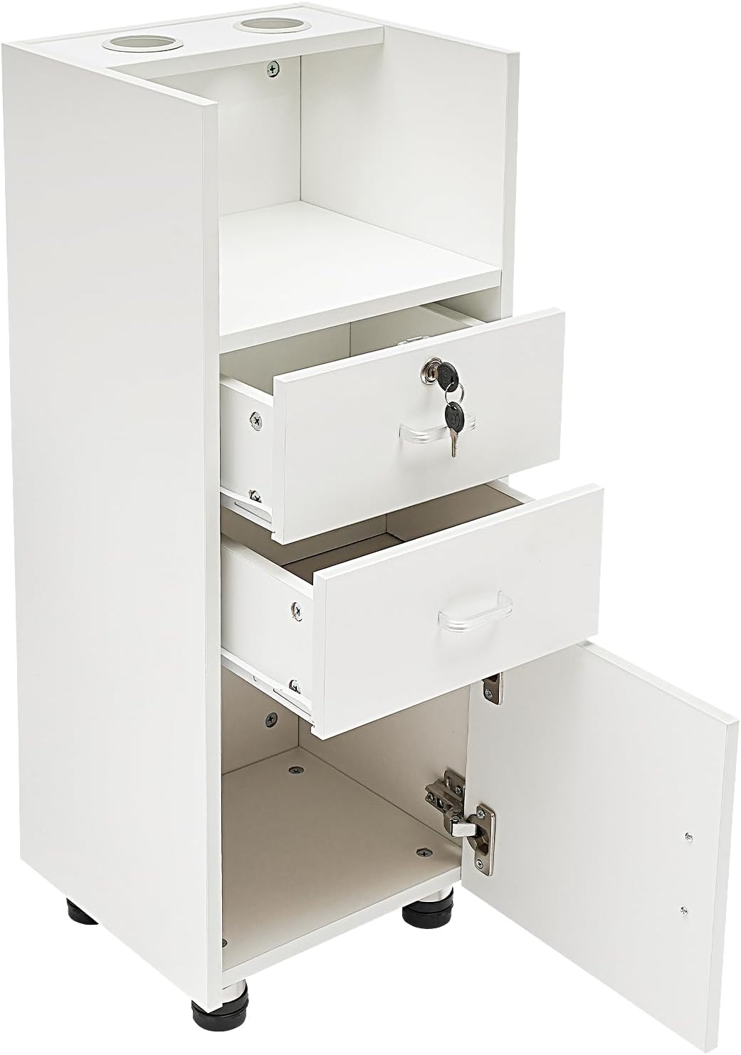 Gabinete de almacenamiento para estaciones de peluquería de 5 capas con cajón y ruedas, 2 soportes para secador de pelo, para estilista, peluquería,