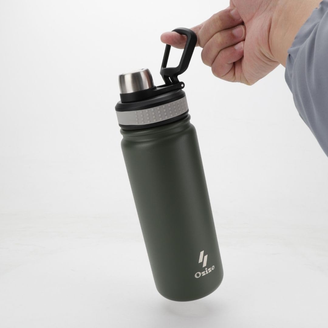 Ozizo Botella de agua deportiva con tapa abatible, botella de agua de acero inoxidable aislada de 22 onzas con tapa de boquilla, botella de agua,