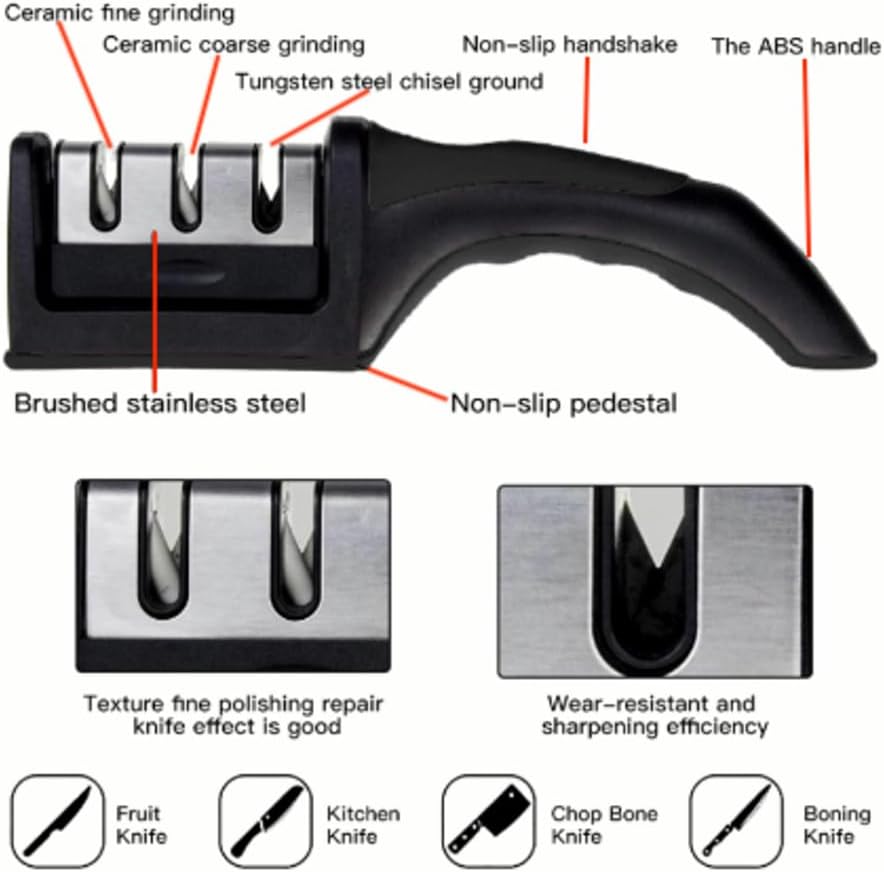 Afilador de cuchillos de cocina, herramienta de afilado rápido de 3 etapas, la mayoría de los tipos de cuchillos de cocina, peso ligero, mango