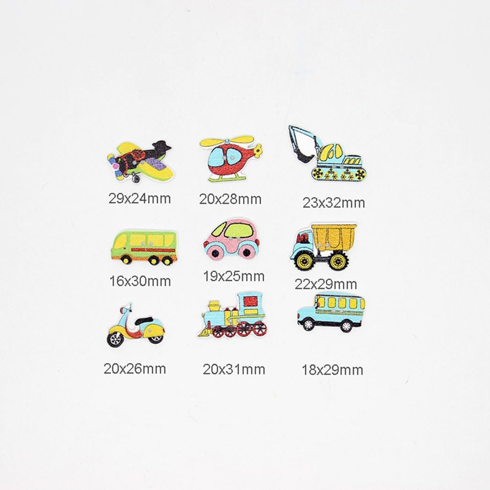 TEHAUX 50 botones de madera, botones decorativos de dibujos animados, lindos botones en forma de automóvil, camión, avión, barco, botones de costura