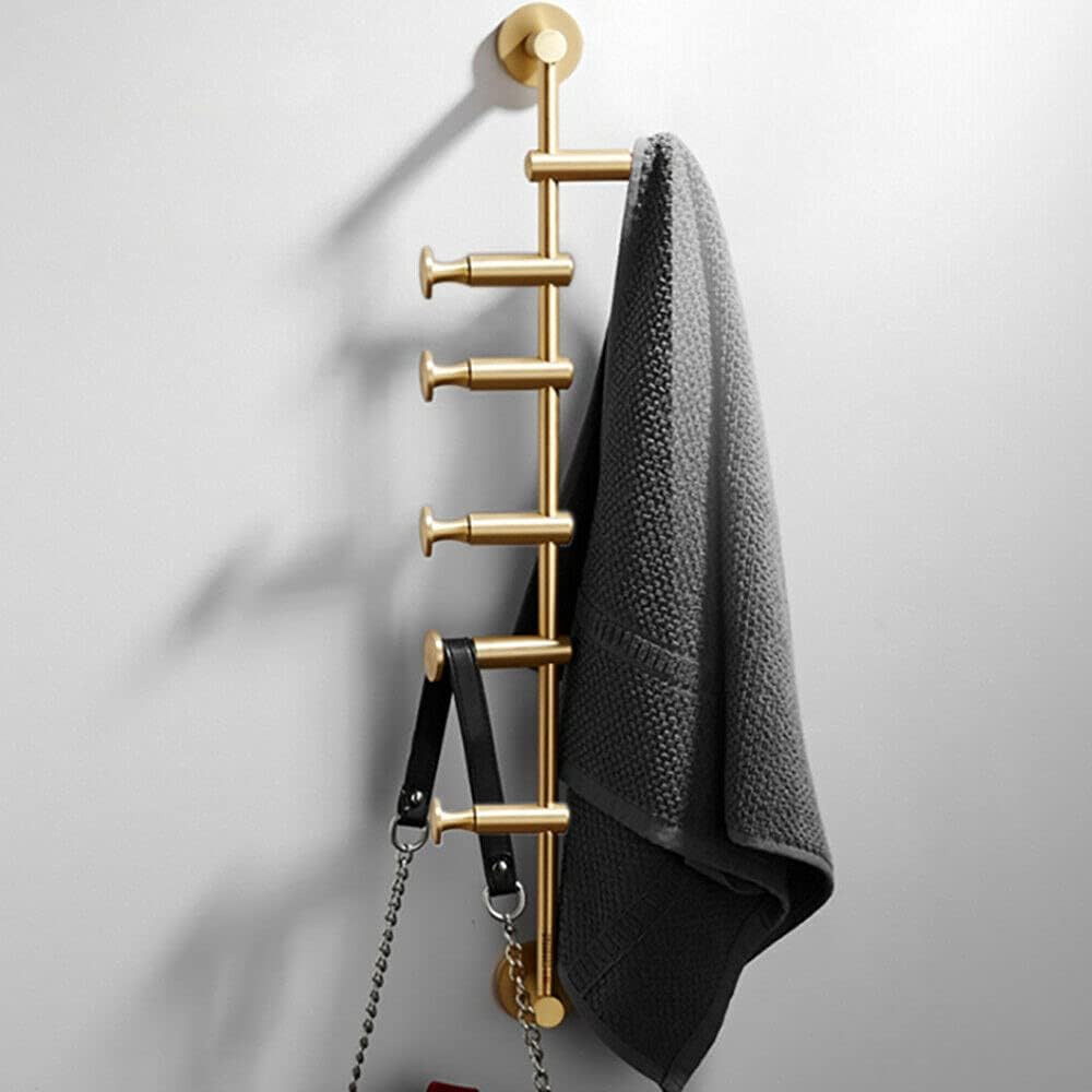 Toallero para baño para sala de estar, perchero giratorio, bata, sombrero, ropa, colgador de pared, toalleros para baño, con 6 ganchos (latón)