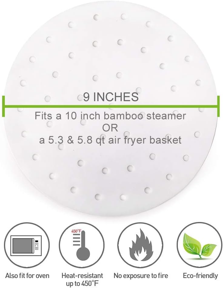100 revestimientos para freidora de aire, revestimientos de vapor de bambú de 7.5 pulgadas, papel de pergamino perforado de primera calidad, tapete