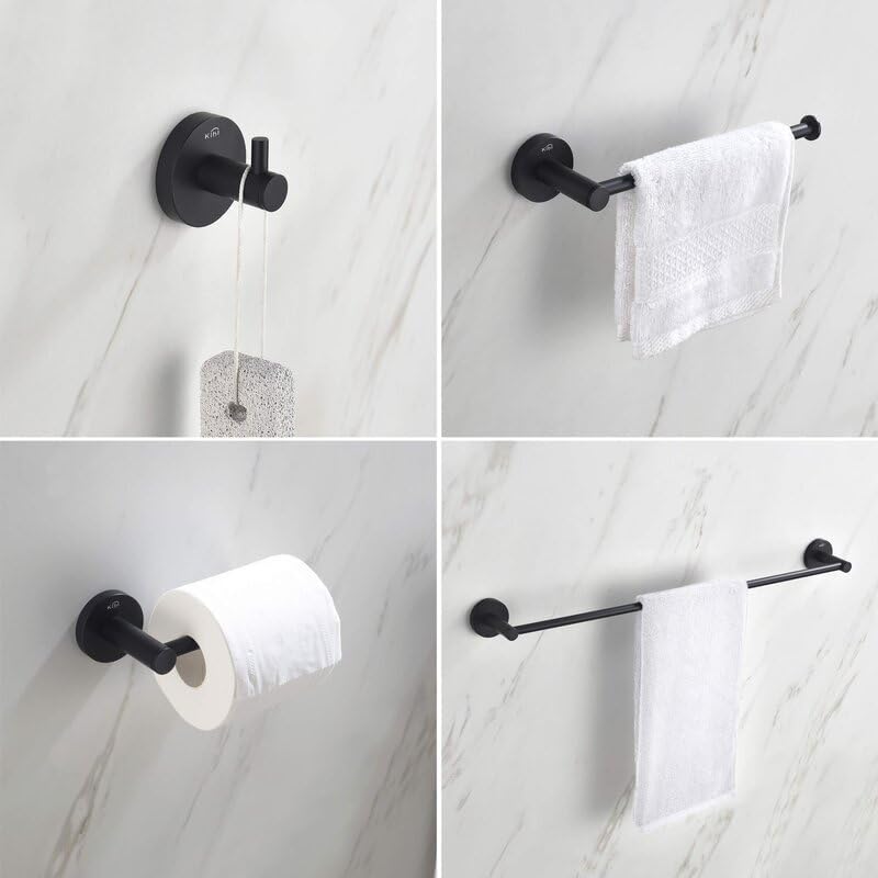 KIBI Juego de accesorios de baño circulares de 5 piezas  Toallero, anillo para toallas, soportes para papel higiénico, ganchos para bata (negro