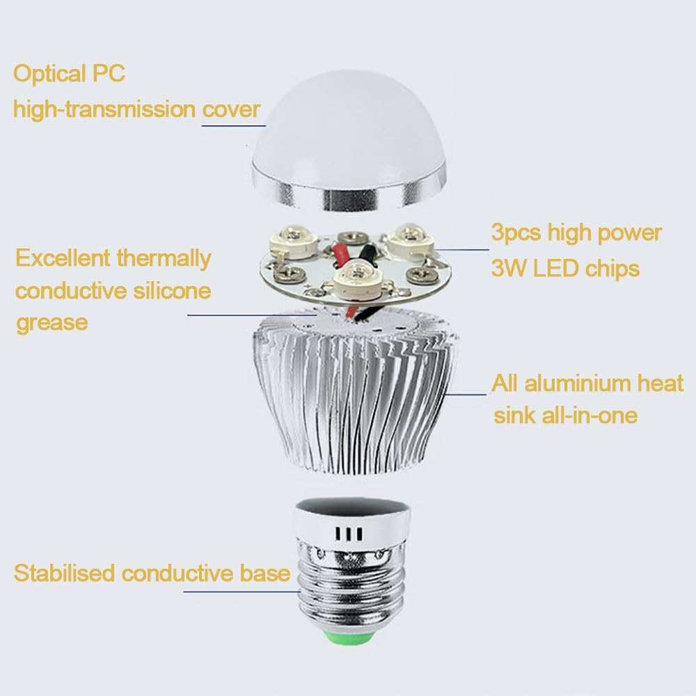 Iluminador IR 940nM, lámpara de bombilla invisible total E26 de bricolaje (3 LED de alta potencia de 3 vatios), para mejorar la visión nocturna de