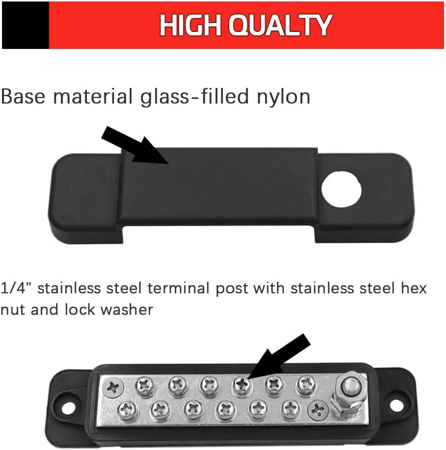Bloque de terminales de distribuidor de energía para auto marino remolque de coche RV barco con 12 terminales de tornillos M4 y 1 pernos M6 con