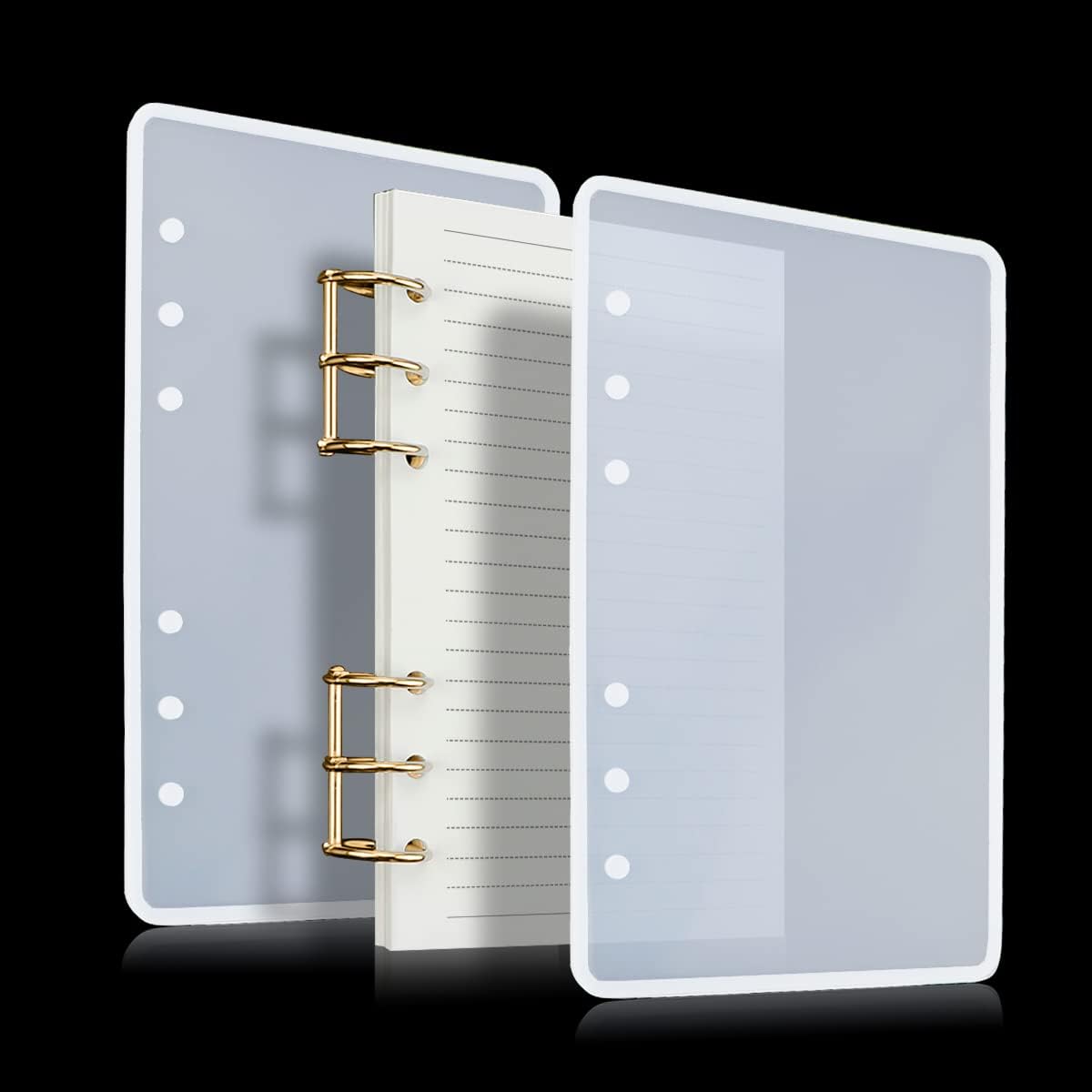 Kit de 5 moldes de fundición de resina para cuadernos, incluye 2 moldes de silicona A5 para cubierta de libro de resina, 2 anillos de carpeta de