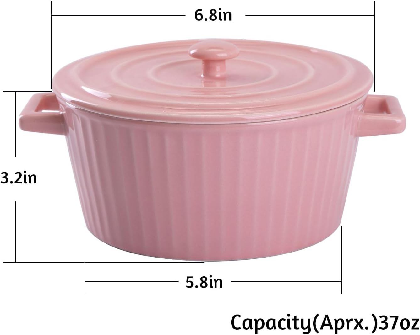 WHJY Cacerola de cerámica rosa con tapa, cacerola de cerámica de 1 cuarto de galón para horno
