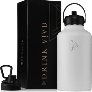 Botella de agua deportiva de acero inoxidable – 64 onzas, 2 tapas (tapa con pajilla), botella de agua aislada al vacío con 2 tapas (tapa con Botella de agua deportiva de acero inoxidable – 64 onzas, 2 tapas (tapa con pajilla), botella de agua aislada al vacío con 2 tapas (tapa con