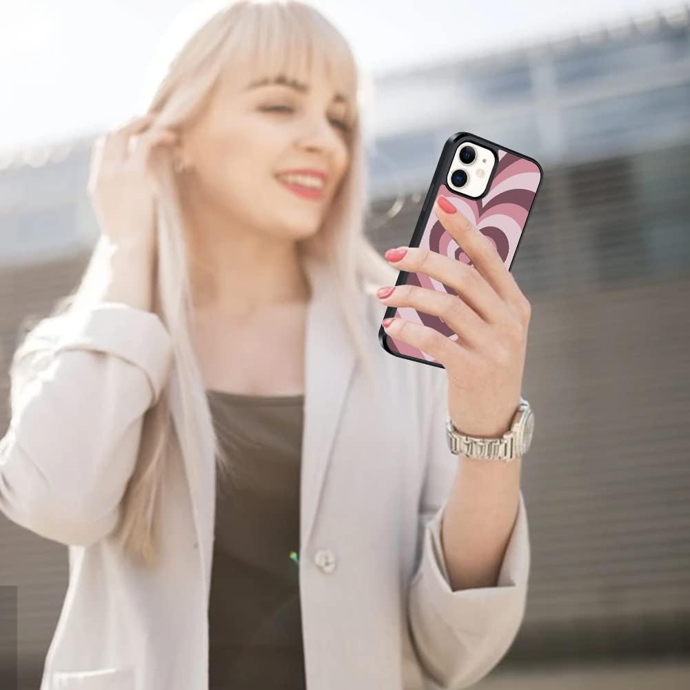 OOK Funda rígida para iPhone 11 de protección de absorción de golpes con diseño de corazón rosa, bonita banda de rodadura de neumáticos,