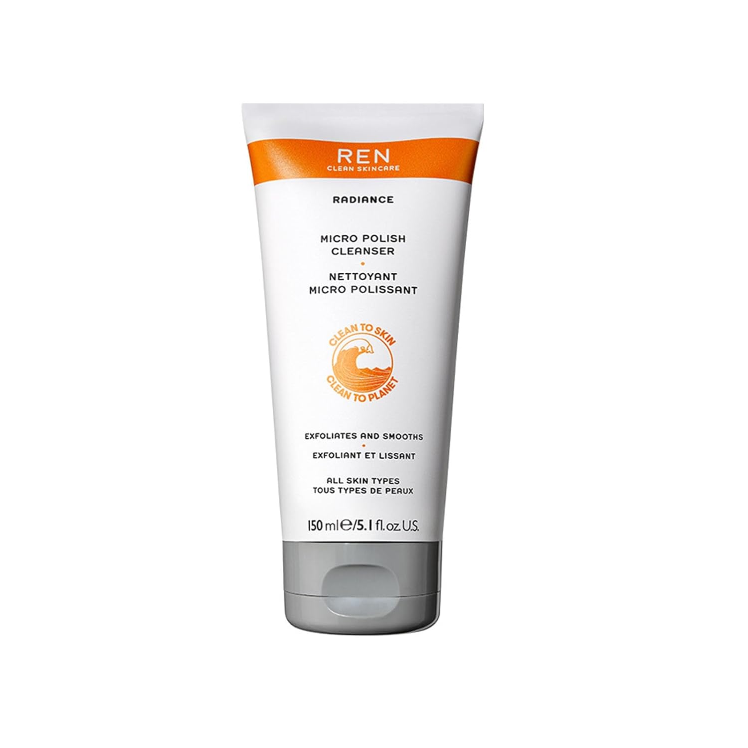 REN Clean Skincare – Limpiador micro polaco – Jabón facial exfoliante para pieles sensibles con AHAs y micro cuentas ámbar, libre de crueldad animal
