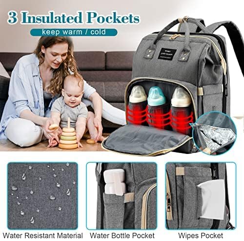 Mochila para pañales, bolsas de pañales multifunción para niños y niñas, Gris-1, Classic