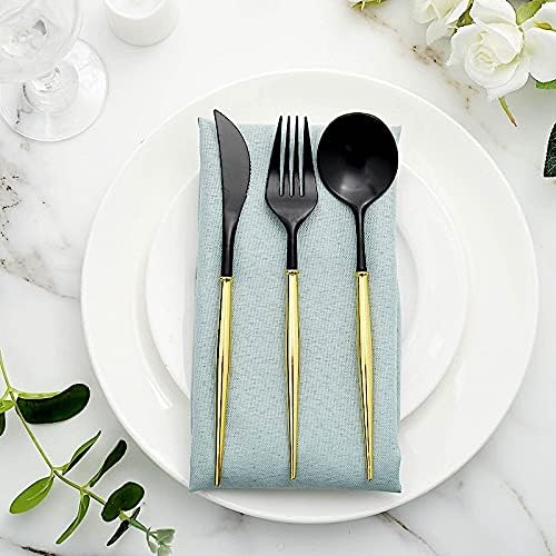 BalsaCircle – Juego de 24 cubiertos desechables de plástico negro y dorado, cuchara, tenedor y cuchillo, suministros de decoración de recepción