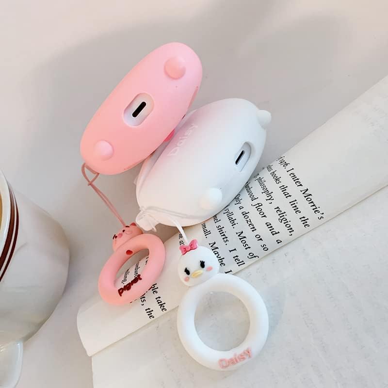 Funda de silicona suave con correa de anillo para Apple AirPods 3 3 generación AirPods3 2021 Daisy Duck Pink Bow 3D dibujos animados animación de