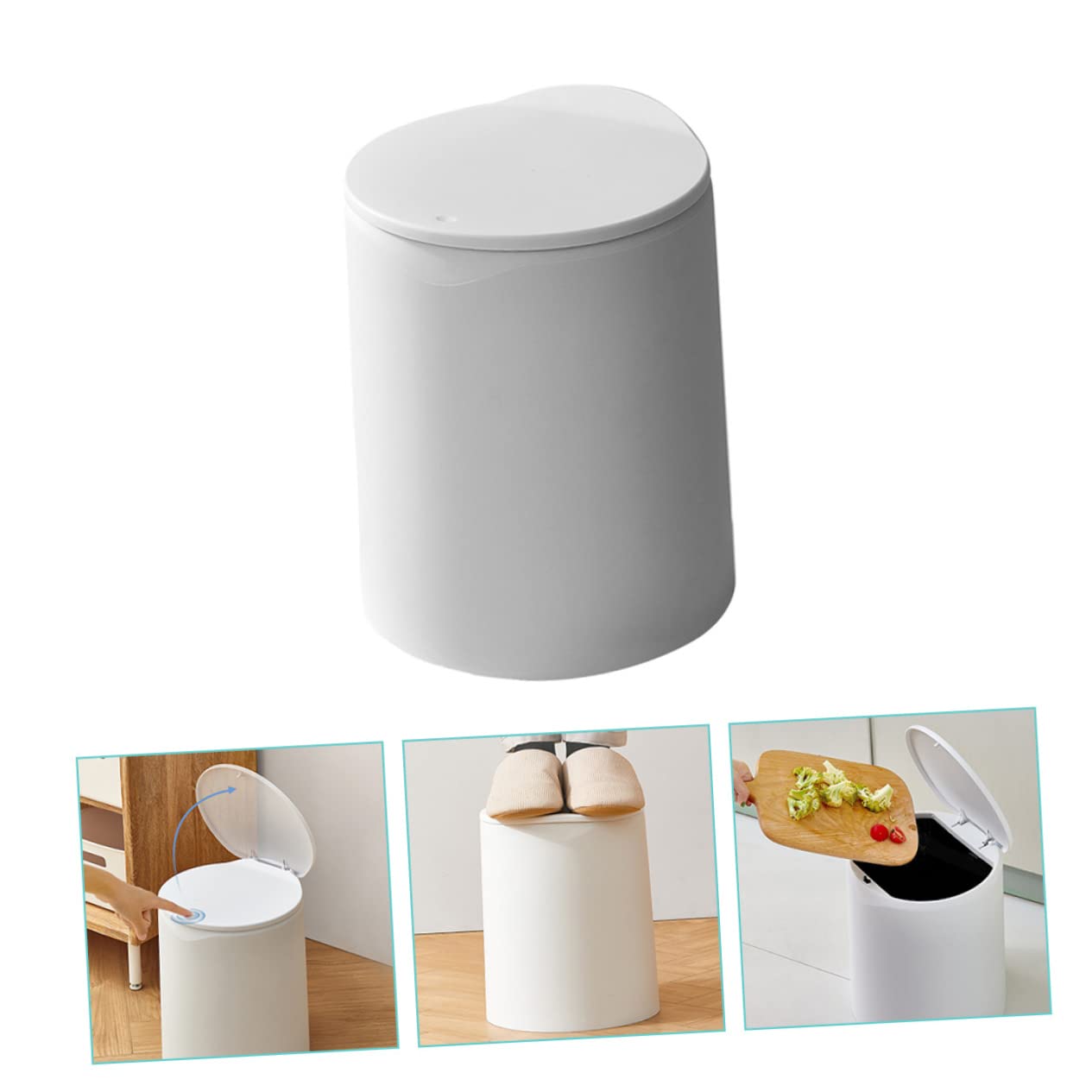 Zerodeko Contenedor de basura con tapa, contenedor de plástico con tapa, cubo de basura de plástico con tapa, contenedor de basura para baño,