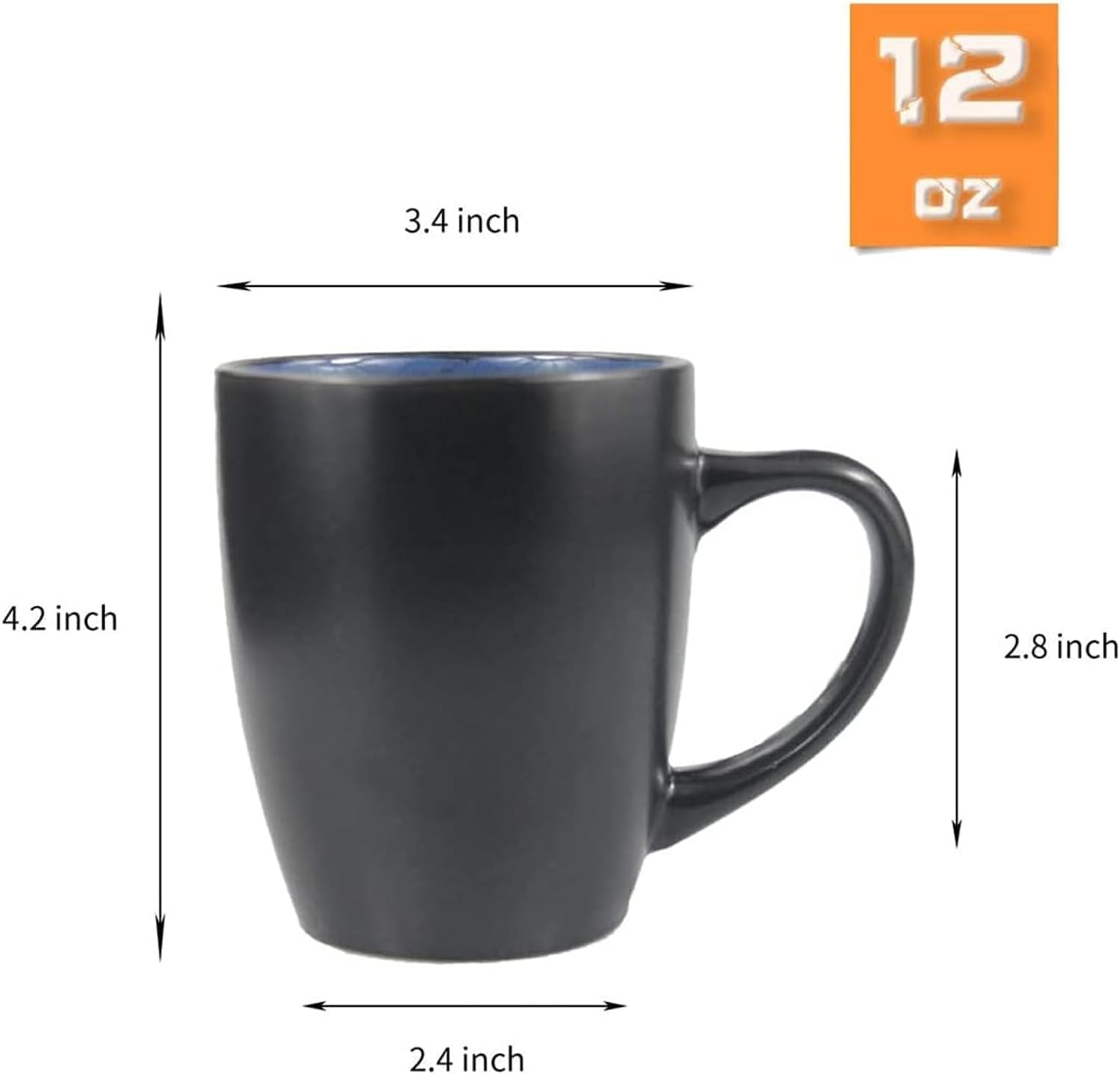 Juego de 6 tazas de café de 12 onzas, tazas de café de cerámica con asa grande para mujeres y hombres, juego de tazas de café para cacao, capuchino,