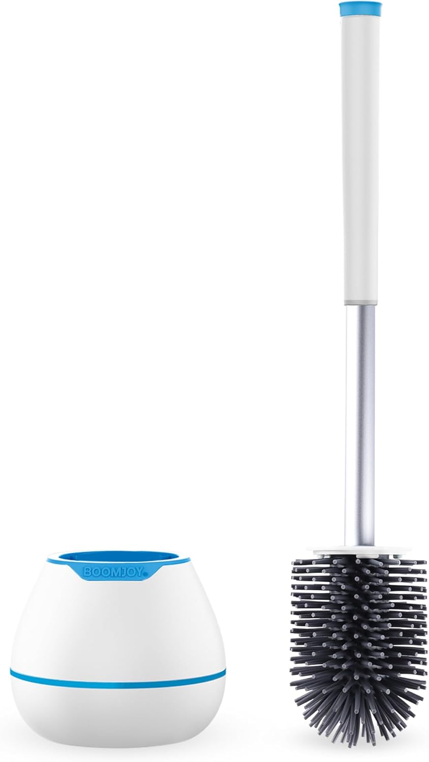 BOOMJOY Juego de escobilla y soporte de inodoro, cepillo limpiador de inodoro de silicona, cepillo limpiador de inodoro con pinzas para limpieza de