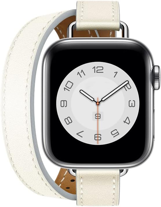 Double Tour – Correa de cuero genuino para iWatch Series 876SEUltra54321, correa delgada de repuesto ajustable para Apple Watch Band 1.496 in 1.575
