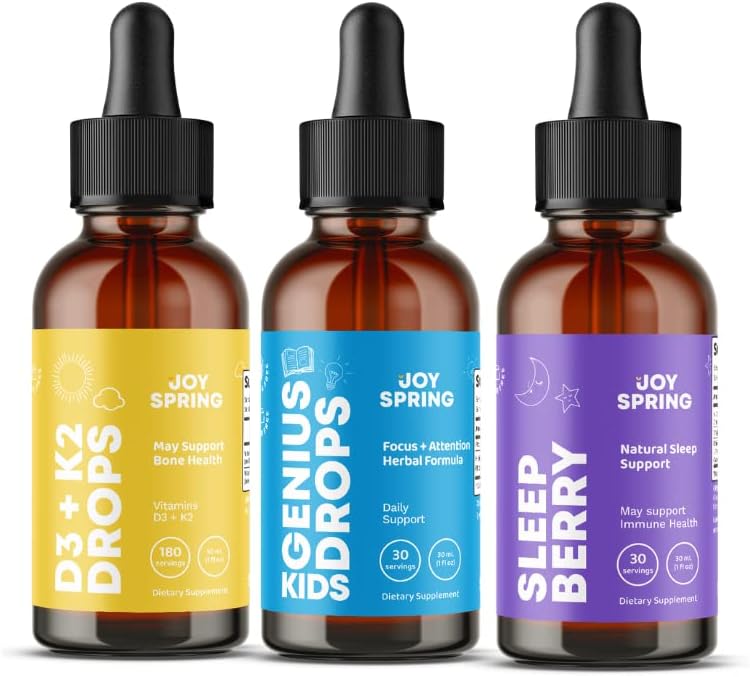 JoySpring La vitamina D3 K2 para niños puede apoyar el sistema inmunológico saludable  Vitamina D para niños, melatonina líquida para apoyar el