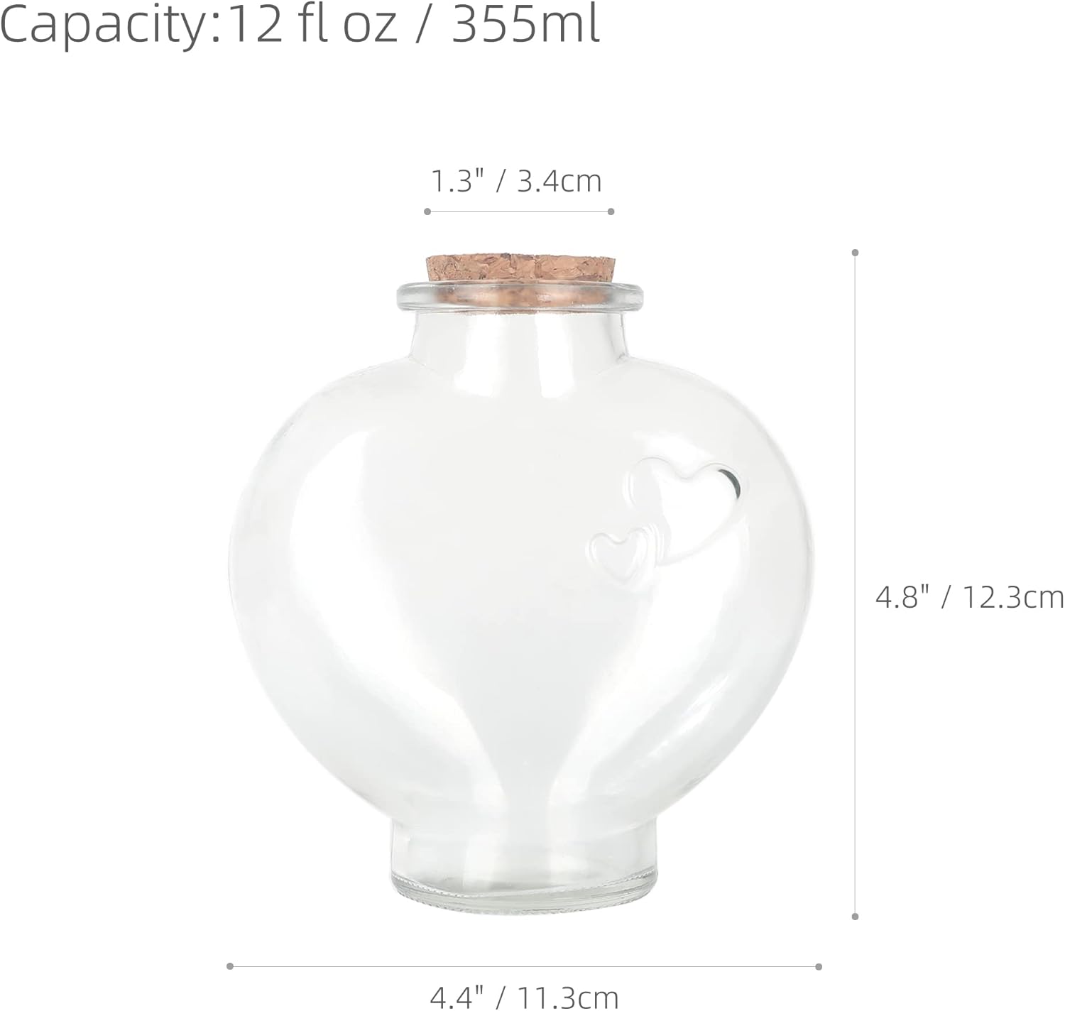 Magic Season Botellas de vidrio decorativas con tapones de corcho (botellas en forma de corazón de 12 fl oz2 piezas)