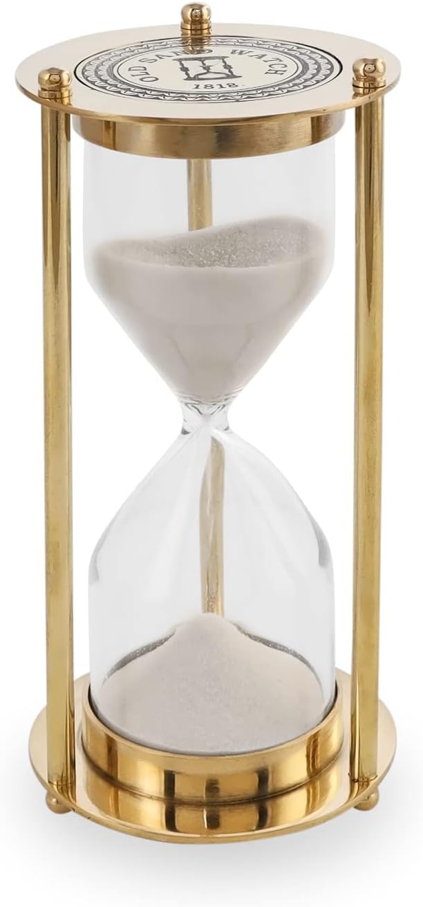 Temporizador de arena de latón de 1 minuto, reloj de reloj de arena con arena morada brillante, temporizador de vidrio de arena de 3.5 in para el