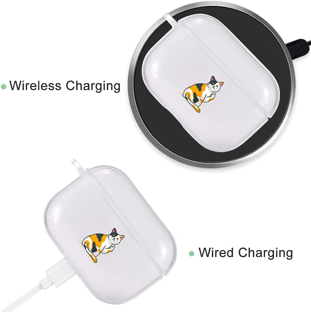 Idocolors Funda transparente con diseño de gato para AirPods Pro con mosquetón, funda de TPU a prueba de golpes para AirPods 3, funda protectora