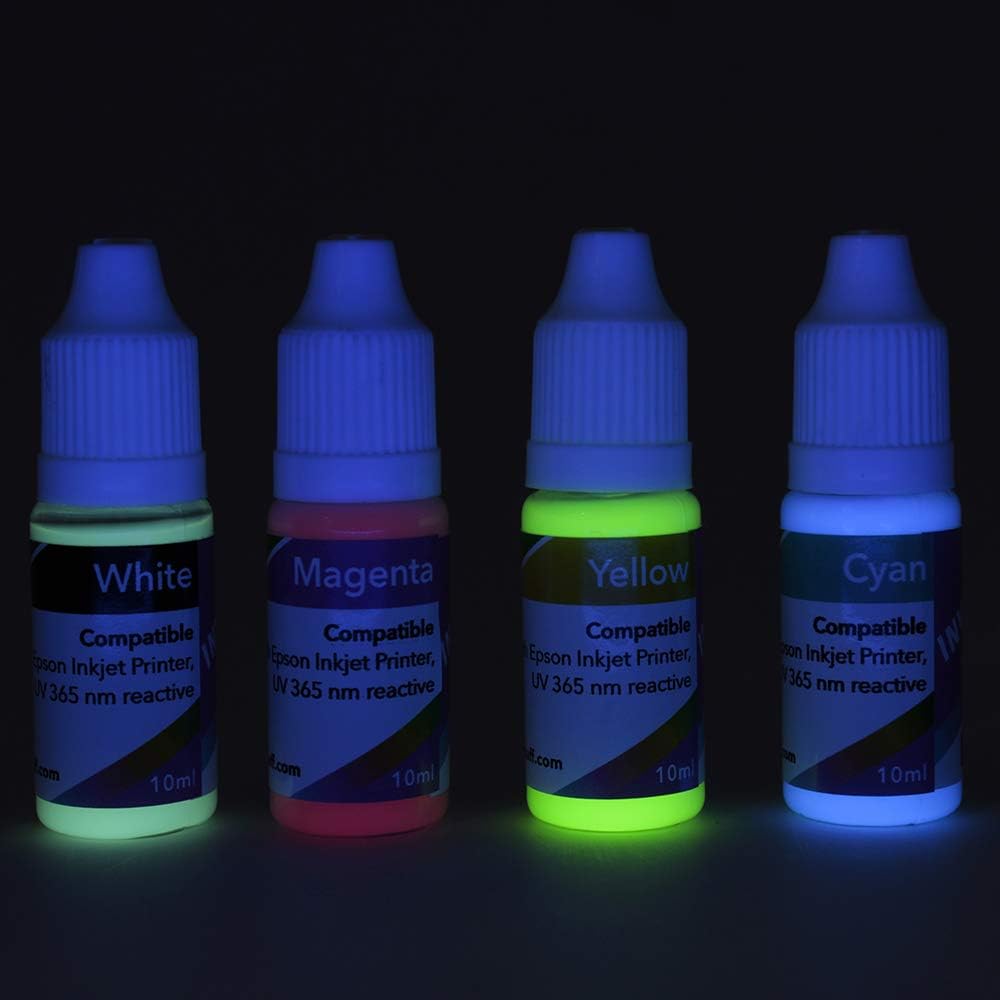 Professional Tinta ULTRAVIOLETA invisible para las impresoras de chorro de tinta 4 colores fijados, 0.3 fl ozcolor, tinta de la luz negra para las