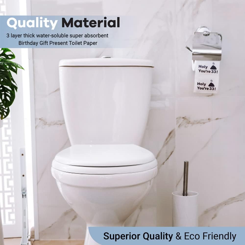 Papel higiénico para decoración de cumpleaños número 33 para hombres y mujeres, diseño divertido, gran regalo gracioso, ecológico, ultrasuave y